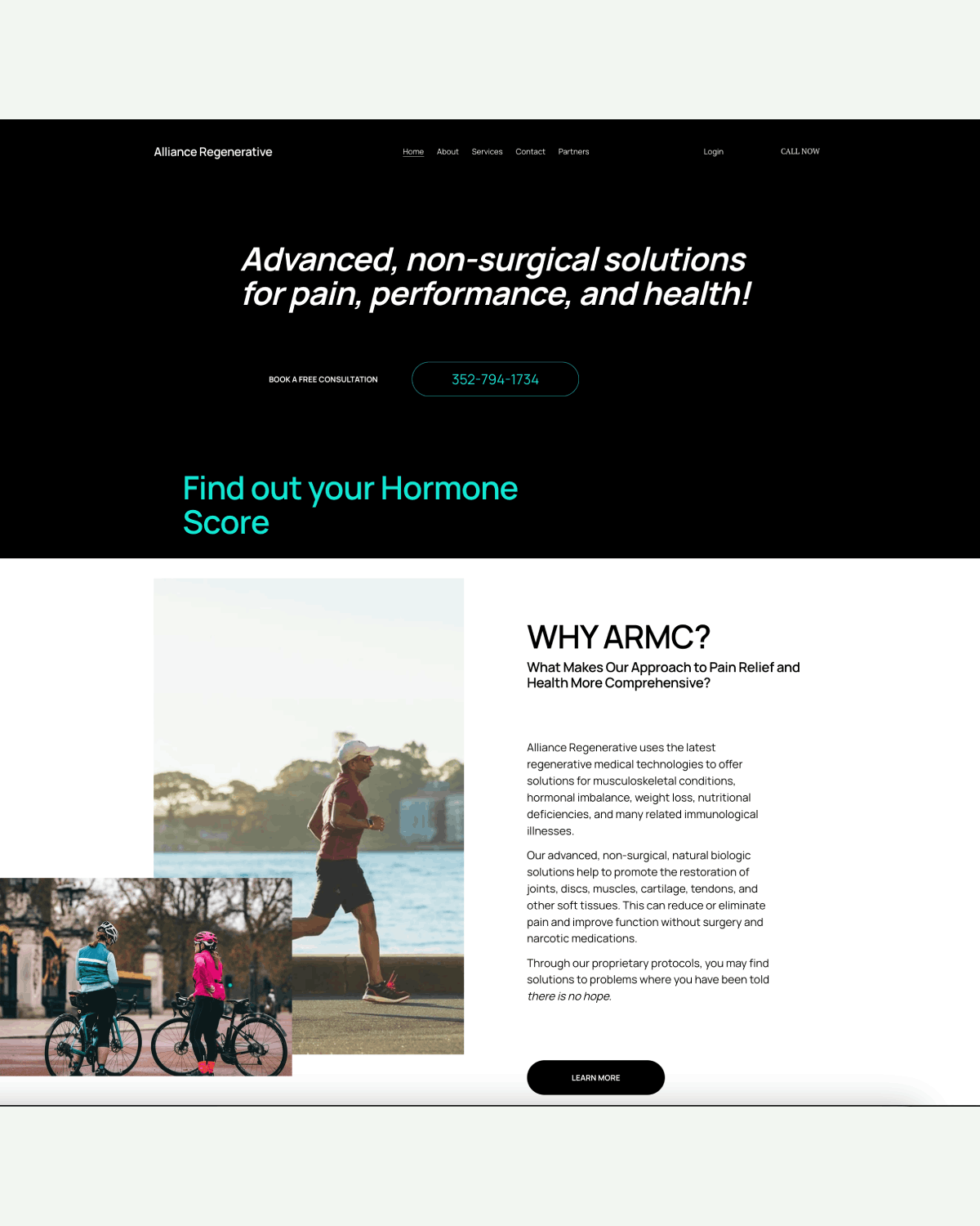 Alliance Regenerative website before redesign, inconsistent prior layout