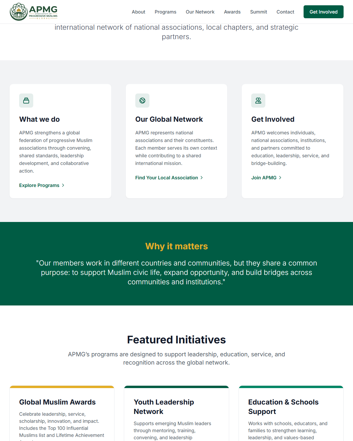 APMG homepage hero and Join the network CTA