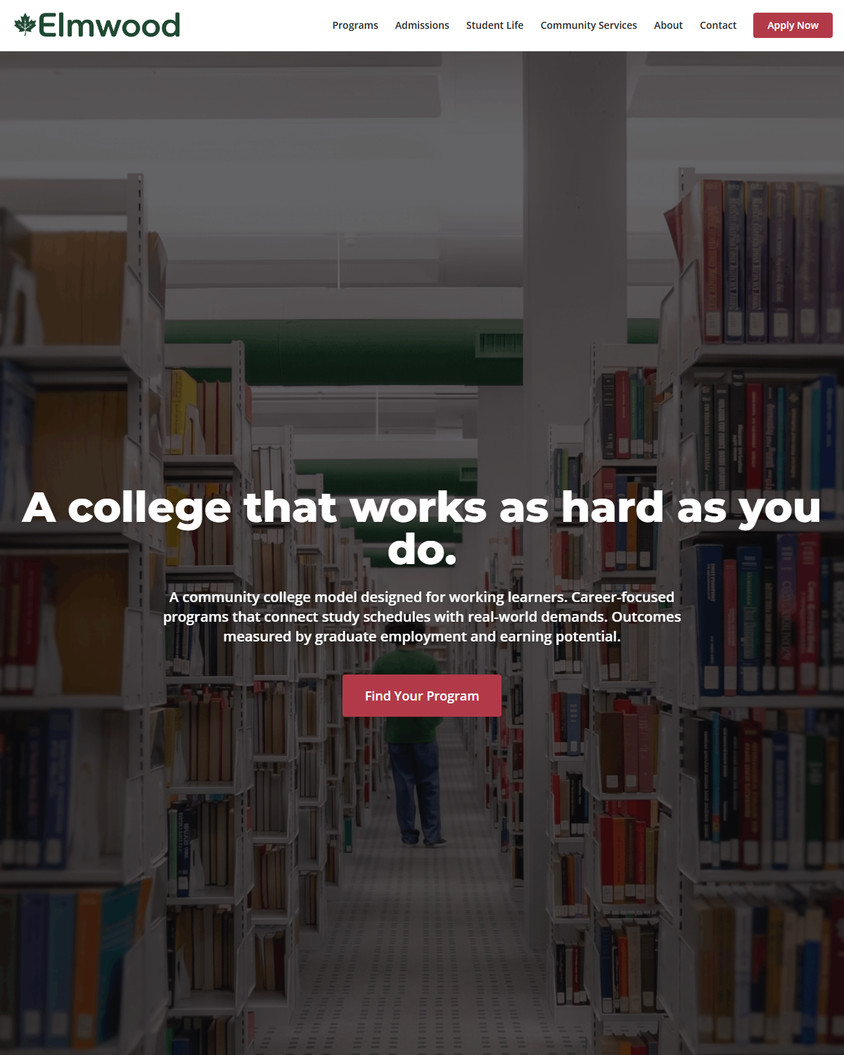 Elmwood College website homepage