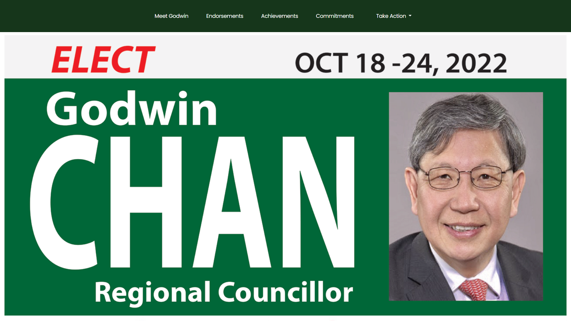 Godwin Chan campaign hero with Regional Councillor branding