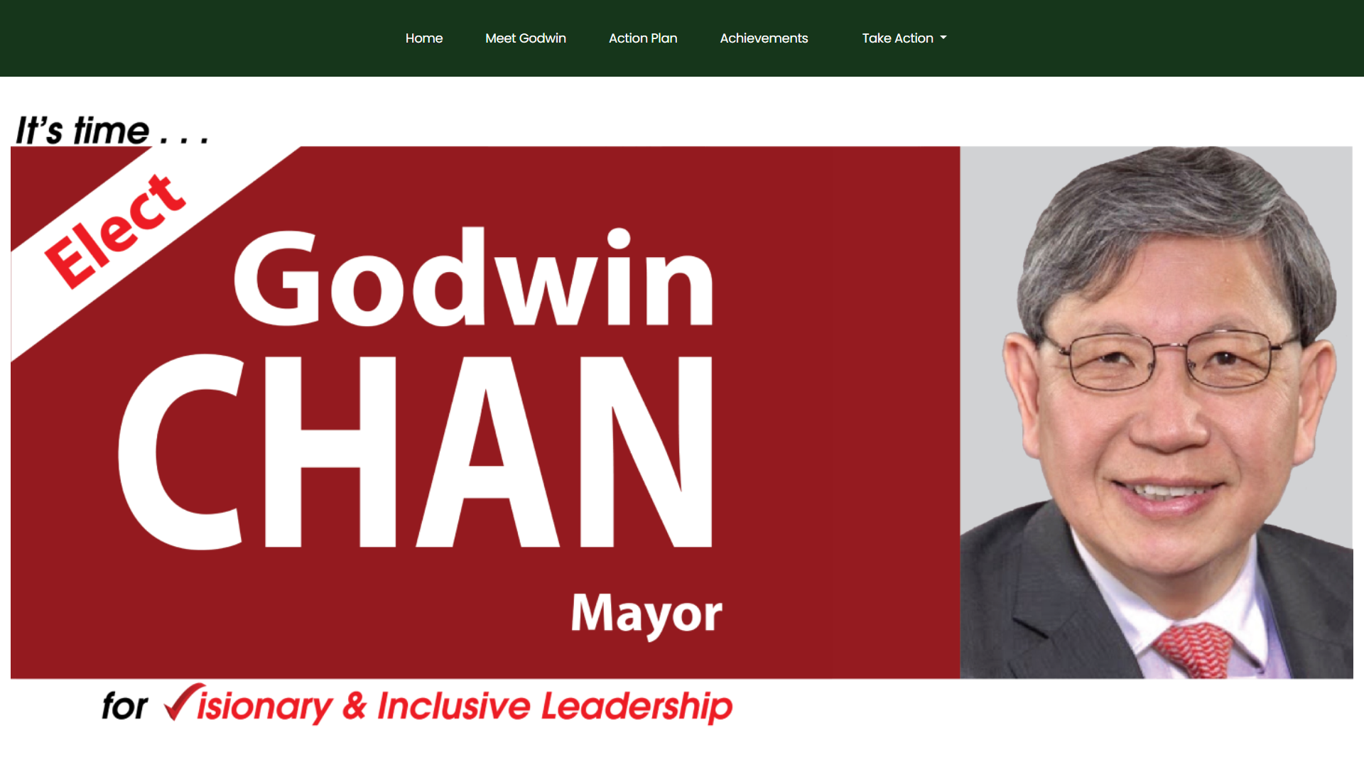 Godwin Chan for Mayor hero with Elect branding