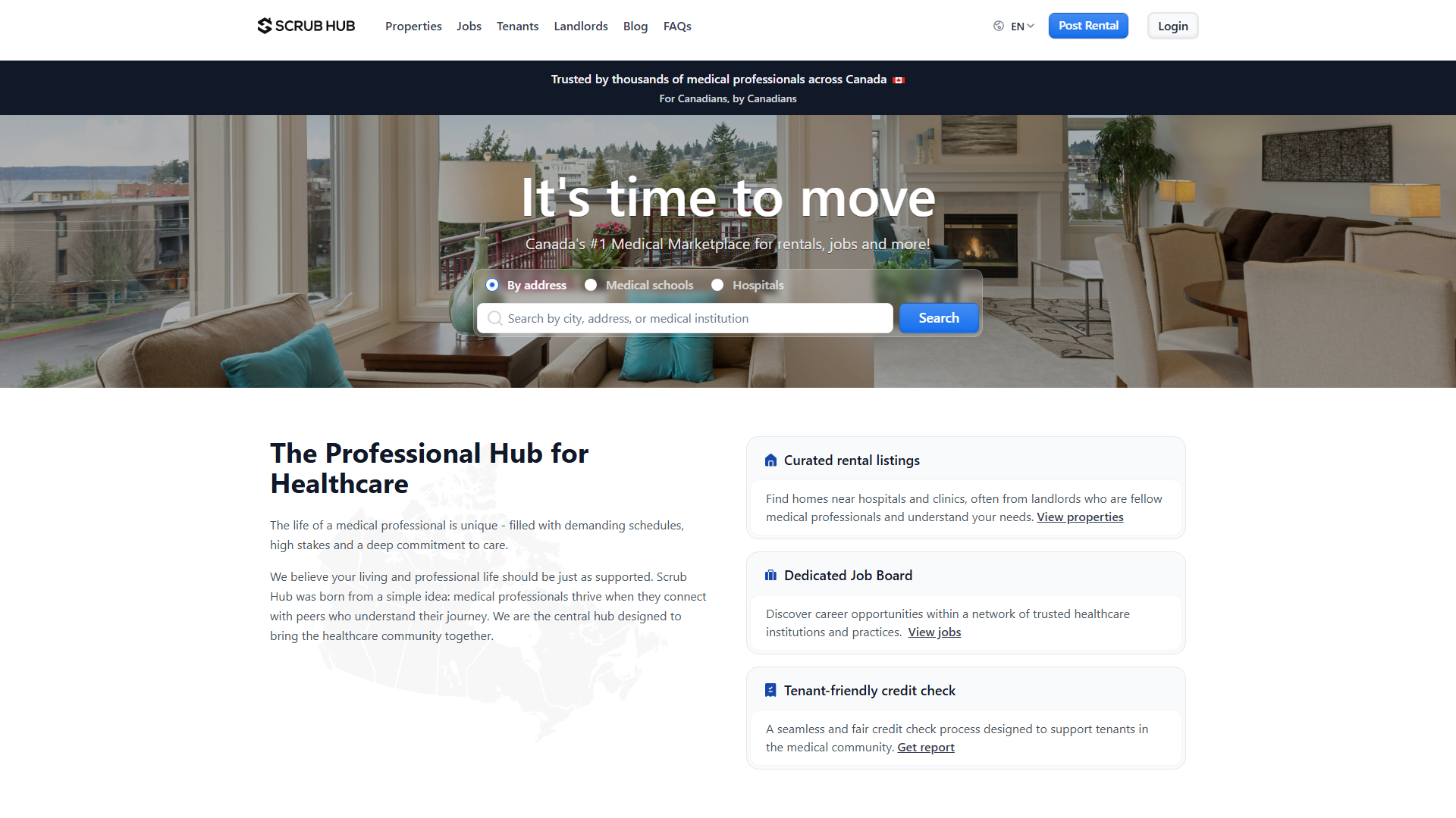 ScrubHub hero with stay search for travel and locum staff